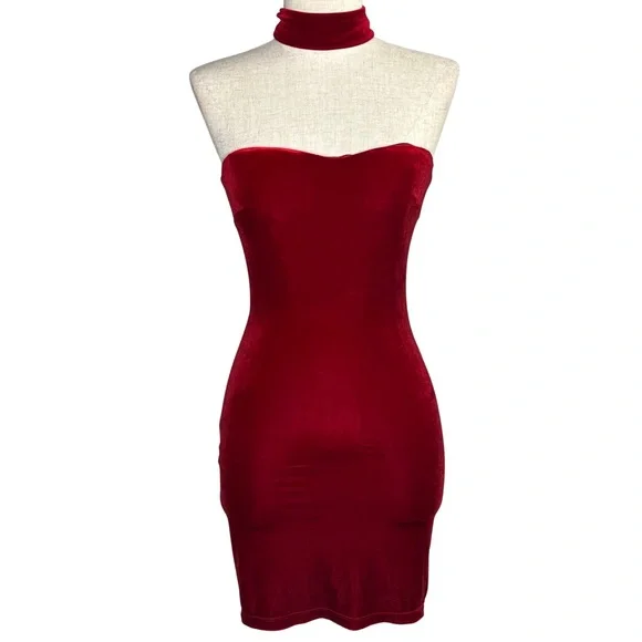 Fashion Nova | Dresses | Fashion Nova Womens Red Velvet Mini Strapless Dress  Size Small | Poshmark